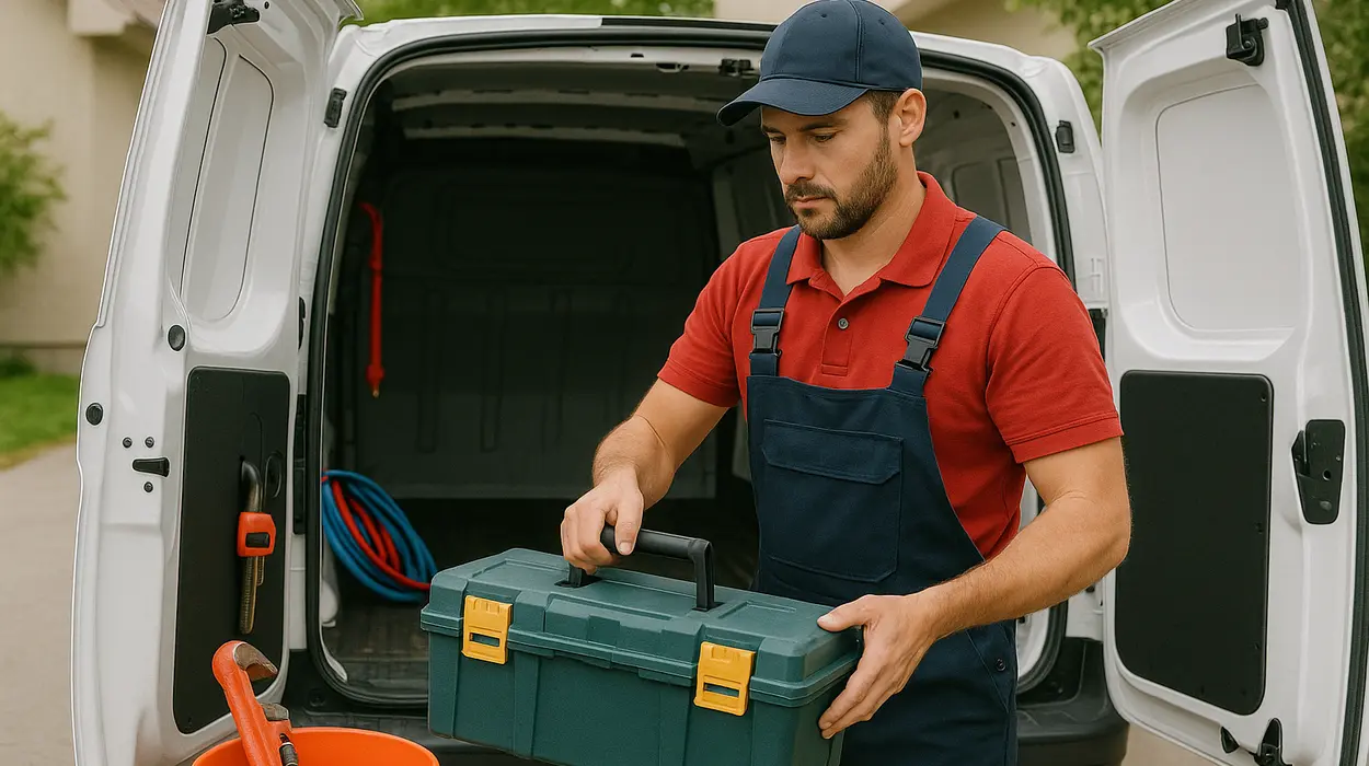 A plumbing technician putting his tool box back in his van from The Cedar Park Plumber in Georgetown, TX - Georgetown TX