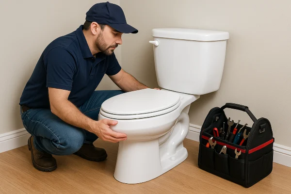 A plumber checking a toilet from The Cedar Park Plumber in Georgetown, TX - Georgetown TX