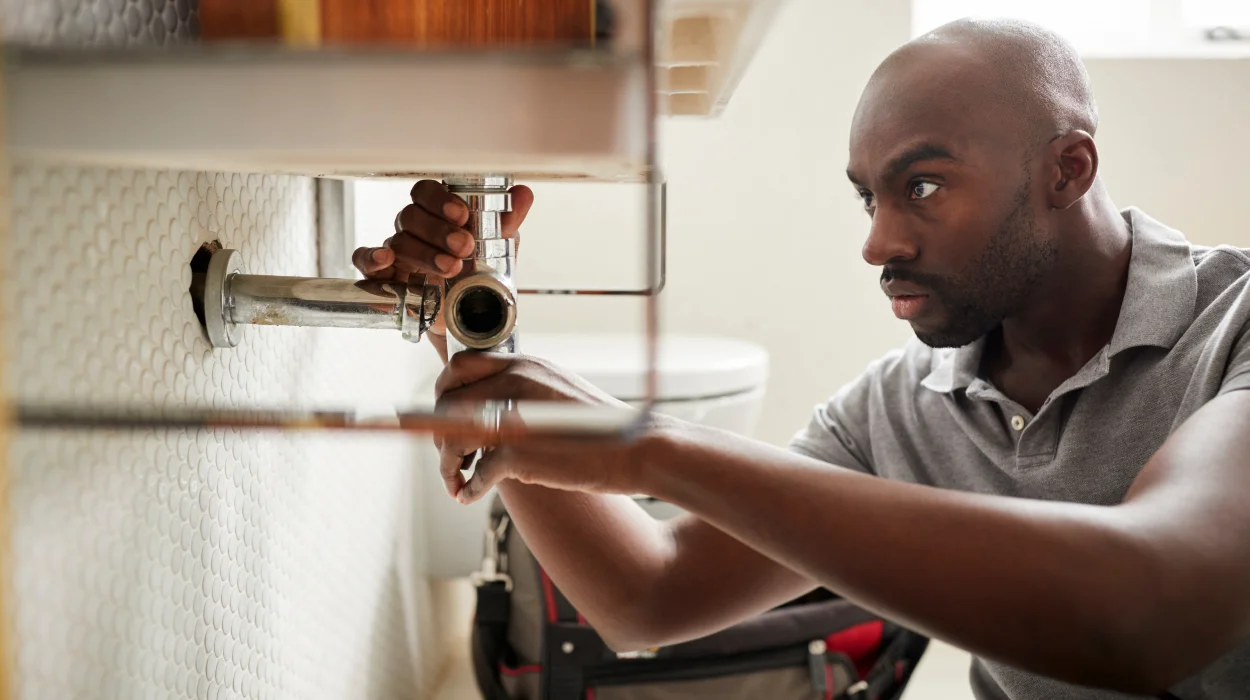 a male plumber fixing a pipe connection from The Cedar Park Plumber in Cedar Park, TX - Plumber near me