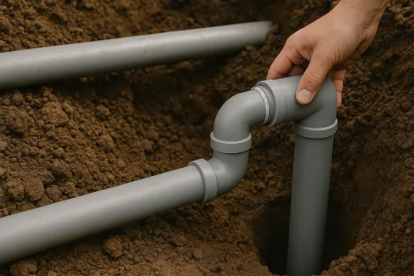 PVC pipes going underground from The Cedar Park Plumber in Cedar Park, TX - tankless water heater